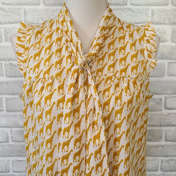 Tommy Hilfiger Giraffe Print Ruffle Accent Sleeveless Shirt Women's Med Artsy - Picture 2 of 8